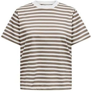 ONLY Onllivina S/S Stripe Tee JRS T-shirt voor dames, Walnut/Stripes: witte strepen, S