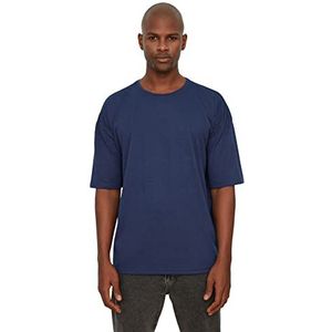 Trendyol Heren marineblauwe basic bike-kraag oversized korte mouwen T-shirt, marineblauw, extra klein