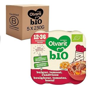 Olvarit BIO Babymaaltijd - 12 maanden - Bulgur Tomaat Rundvlees - babyvoeding - 5x 230 gram