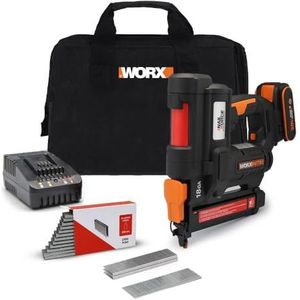 WORX NITRO - Draadloze elektrische nietmachine 20 V – 2 Ah – trekt tot 80 nietjes per minuut – ontgrendeling zonder gereedschap – WX844 (levering met accu en oplader, 200 nietjes 18 GA, riemhaak)