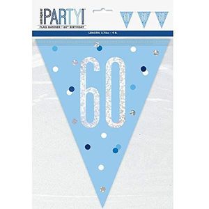 Unique Party 83442 Blauwe Stippen Prismatische 60e Verjaardag Plastic Wimpel Banner, 9 Ft 1 Pc, Leeftijd 60