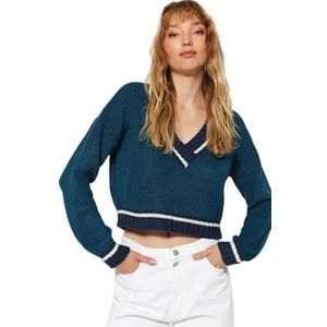 Trendyol FeMan Regular fit Basic V-hals gebreide trui, Olie, S, Olie, S
