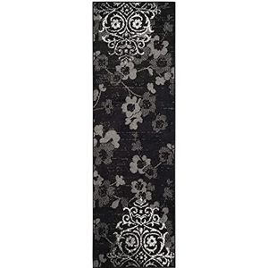 Safavieh Floral Glam Damast Indoor Woven Runner tapijt, Adirondack collectie, ADR114, in zwart/zilver, 76 x 244 cm voor woonkamer, slaapkamer of elke binnenruimte