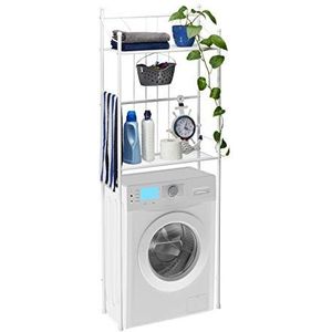 Relaxdays wasmachinekast, 2 etages, HBD: 166,5 x 59,5 x 26 cm, ombouwkast voor wasmachine, toiletkast, badkamerrek, wit