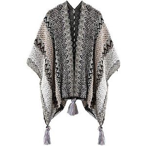 BOCOSO Knit Shawl Wraps Poncho Cape for Women, Ladies Knitted Cardigan Kimono with Fringe for Fall Winter