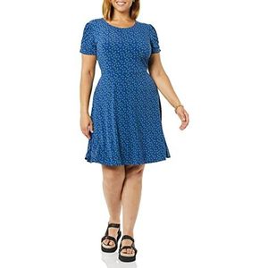Amazon Essentials Dames verzamelde korte mouwen ronde hals shift jurk (verkrijgbaar in grote maten), helder blauw bloemen, XS
