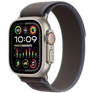 Apple Watch Ultra 2 (GPS + Cellular 49 mm) Smartwatch - Robuuste kast van titanium - Blauw/zwart Trail‑bandje S/M. Conditie bijhouden, nauwkeurige gps, extra lange batterijduur, CO₂-neutraal