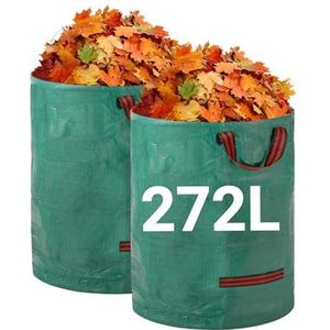 Velway Robuuste tuinafvalzakken, 272 l x 2 verpakkingen, herbruikbare tuinzakken met handgrepen, industriële stof voor bladeren en afval
