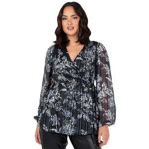 Lovedrobe Dames Wrap Top Dames Blouse V-hals Lange Ballon Mouwen Peplum Smart Casual Kantoorkleding Avondfeest Gelegenheid, Zwart 20, Zwart, 46