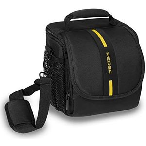 PEDEA DSLR-Cameratas ""Essex"" Fototas voor spiegelreflexcamera's met waterdichte regenhoes, draagriem en accessoirevakken, maat M zwart/geel.