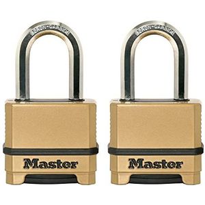 Master Lock, Robuust weerbestendig hangslot, resetbaar combinatieslot voor buitengebruik, 2 stuks, M175LFEC2, goud