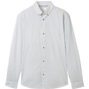 TOM TAILOR Denim Slim fit herenhemd met patroon, 36421 - Wit Navy Gestreept Ontwerp, S