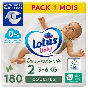 Lotus Baby Douceur Naturelle luiers maat 2 (3-6 kg/pasgeborenen), verpakking 1 maand - 180 luiers