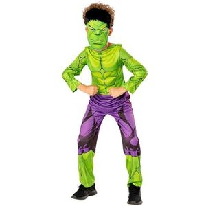 Rubies Hulk kostuum voor jongens, jumpsuit en masker met haar, officieel Marvel-kostuum, duurzaam kostuum groene collectie voor Halloween, Kerstmis, carnaval en verjaardag.