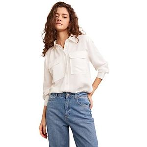DeFacto Dameshemd van katoenweefsel met lange mouwen, ecru, S