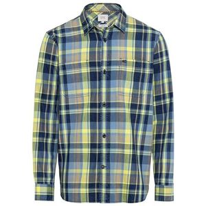 camel active Geruit overhemd voor heren van puur katoen, blauw-geel, L