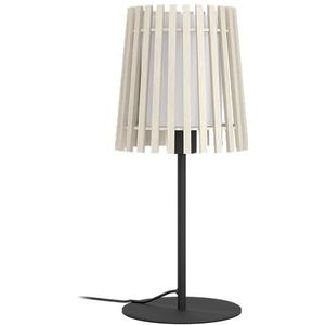 EGLO Tafellamp Fattoria, natuurlijk nachtlampje, woonkamerlamp van licht hout en wit textiel, tafel lamp voor woonkamer en slaapkamer, E27 fitting
