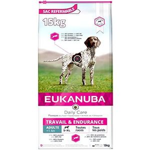 Eukanuba Daily Care Working & Endurance droogvoer voor honden met een hoog energiegehalte (werkhonden, drachtige en zogende honden), hondenvoer met een hoog gehalte aan eiwitten en vet, 15 kg