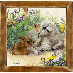 RIOLIS Lamb and Rabbit Cross Stitch kit, katoen, multi-color, 30 x 30 x 0,1 cm