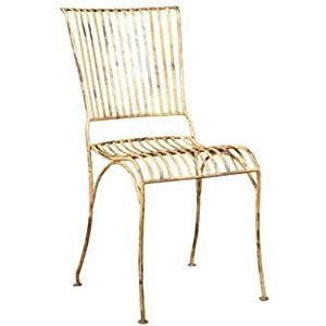 Biscottini Stoel van smeedijzer, 85 x 52 x 42 cm, shabby-stoel, antiek wit, vintage stoel voor buiten