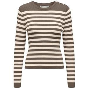 Onlibi LS Stripe Button O-Neck CC KNT, Walnoot/Stripes: melange/whitecap grijs gemêleerd, L