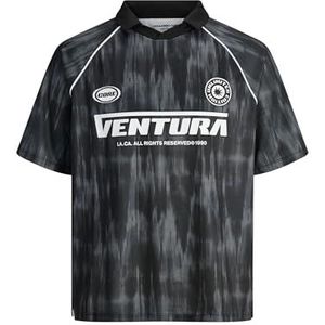 Jack & Jones Jcoretreat AOP Mesh Open Collar Po Pls, zwart, 3XL