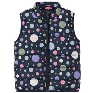 NAME IT Gewatteerd vest voor meisjes, Donkere saffier/Aop: punt, 80 cm