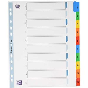 Elba witte kartonnen tabbladen met gekleurde tabs A4 XL 10 tabs 1-10 11 gaats wit