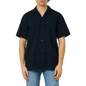 Tommy Hilfiger Heren Seersucker effen overhemd S/S casual shirts, blauw, XXL, woestijn hemel, XXL