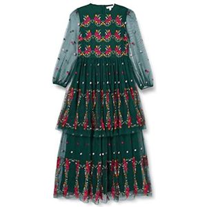 Frock and Frill Vrouwen bloemen geborduurde jurk speciale gelegenheid, groen, 10, Groen, 36