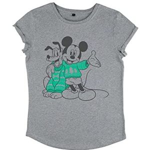 Disney Classics Women's Mickey Classic Sweater Pals Organic Roll Sleeve T-Shirt, Melange Grey, L, grijs (melange grey), L
