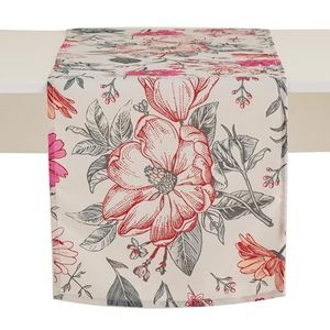 ESSEX - Tafelkleed Prados, 35 x 180 cm, tafelkleed, 100% polyester, afwasbaar, bloemen - beige