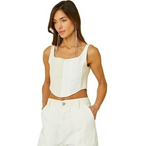Koton Dames Crop Asymmetric Cut Ribbed Strappy Bustier, gebroken wit (001), L