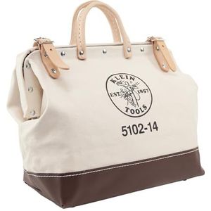Klein Tools 5102-14 Heavy Duty natuurlijke canvas gereedschapstas, gereedschapstas, multifunctionele tas met brede scharnierende opening en lederen handgrepen, 35 cm