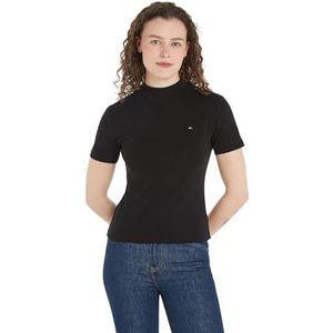 Tommy Hilfiger Vrouwen Nieuwe Cody Slim Crop Mock-nk S/S Gebreide Tops, Zwart, XXL/stor/tall