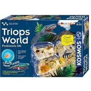 KOSMOS 616748 Triops World, Triops kweken, oertijdkreeften ervaren de beginner eieren, voer en zand. Experimenteerset voor kinderen met meertalige handleiding (DE, EN, FR, IT, ES, NL)