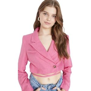 TRENDYOL Trendyol damesblazer nauwsluitend wikkelsnit effen geweven stof blazer, roze, 16 EU, roze, 16