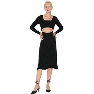 Trendyol Dames dames getailleerde Bodycon vierkante kraag gebreide jurk, zwart, L, Zwart, L