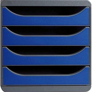 Exacompta - ref. 310703D - Ladebox - Bureau - kantoor BIG-BOX met 4 laden voor A4+ documenten - Afmetingen: Diepte 34,70 x Breedte 27,80 x Hoogte 26,70cm - Zwart/Royaalblauw