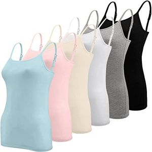 BQTQ 6 stuks basic hemdje met verstelbare bandjes voor dames en meisjes, Zwart, Wit, Grijs, Hemelsblauw, Roze, Beige, L