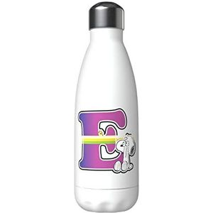 Snoopy - roestvrijstalen waterfles, hermetische sluiting, met veelkleurig letter E-ontwerp, 550 ml, witte kleur, officieel product (CyP Brands)