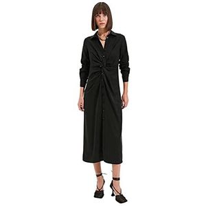 Trendyol Dames vrouw Midi Standaard Polo hals geweven jurk, zwart, 38, Zwart, 64