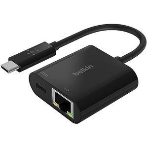 Belkin USB-C/Ethernet- en oplaadadapter (ondersteunt passthrough opladen van aangesloten apparaten met tot 60 W, Ethernet-snelheden tot 1000 Mbps) MacBook Pro Ethernet-adapter