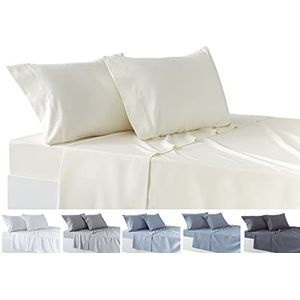 Todocama 4-delige beddengoedset, hoeslaken, 2 kussenslopen, 50 x 80 cm, voor bedden met 105 x 105 x 190/200 cm, beige