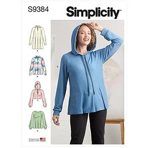 SIMPLICITY SS9384H5 mist TOP/Vest Pull-on geplooide sweatshirts met of zonder hoodie. opties voor rechte of verzamelde mouwen en zoom lengte variaties, 6-8-10-12-14