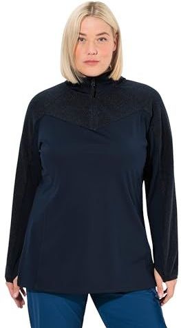 Ulla Popken - Sweatshirt - Marineblauw - Plus Size - Troyerkraag - Lange Mouwen - Teddyfleece