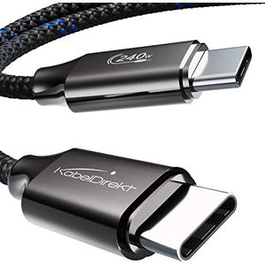KabelDirekt – USB C-kabel Voor Snel Opladen, Met Breukbestendige Metalen Connectoren en Nylon Vlechting, USB 2.0 – 3m (Laadt telefoons/Laptops met 240W op, Werkt als oplaad-/Gegevenskabel)