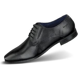 bugatti Heren zakelijke halfhoge schoen van leer, klassieke derby met elastiek Derbys, zwart, 47 EU