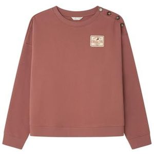 Springfield Front Patch Round Neck Sweatshirt met Knopen On Shoulder, Oranje, XS voor Dames