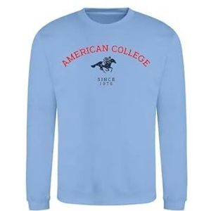 AMERICAN COLLEGE USA Sweatshirt met print, warme kleding, uniseks, kinderen, jongens en meisjes, casual, model ACSCRW3, hemelsblauw, 16 jaar, Turkoois, 16 ans